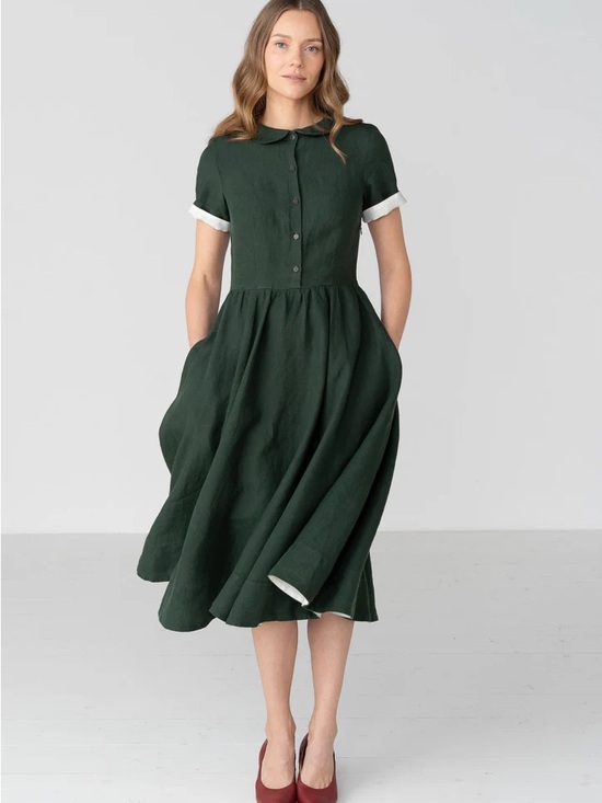 Son de Flor Dresses & Skirts - Son de Flor Short Sleeve Peter Pan Collar Linen Dress